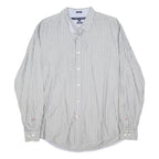 TOMMY HILFIGER Mens Grey & White Striped Shirt L Classic Fit Button Down Collar
