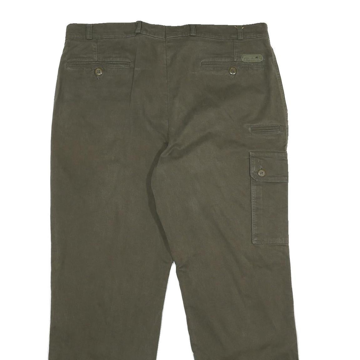 Mens Cotton Regular Fit Green Cargo Zip Trousers W38 L31 Utility Pocket Casual