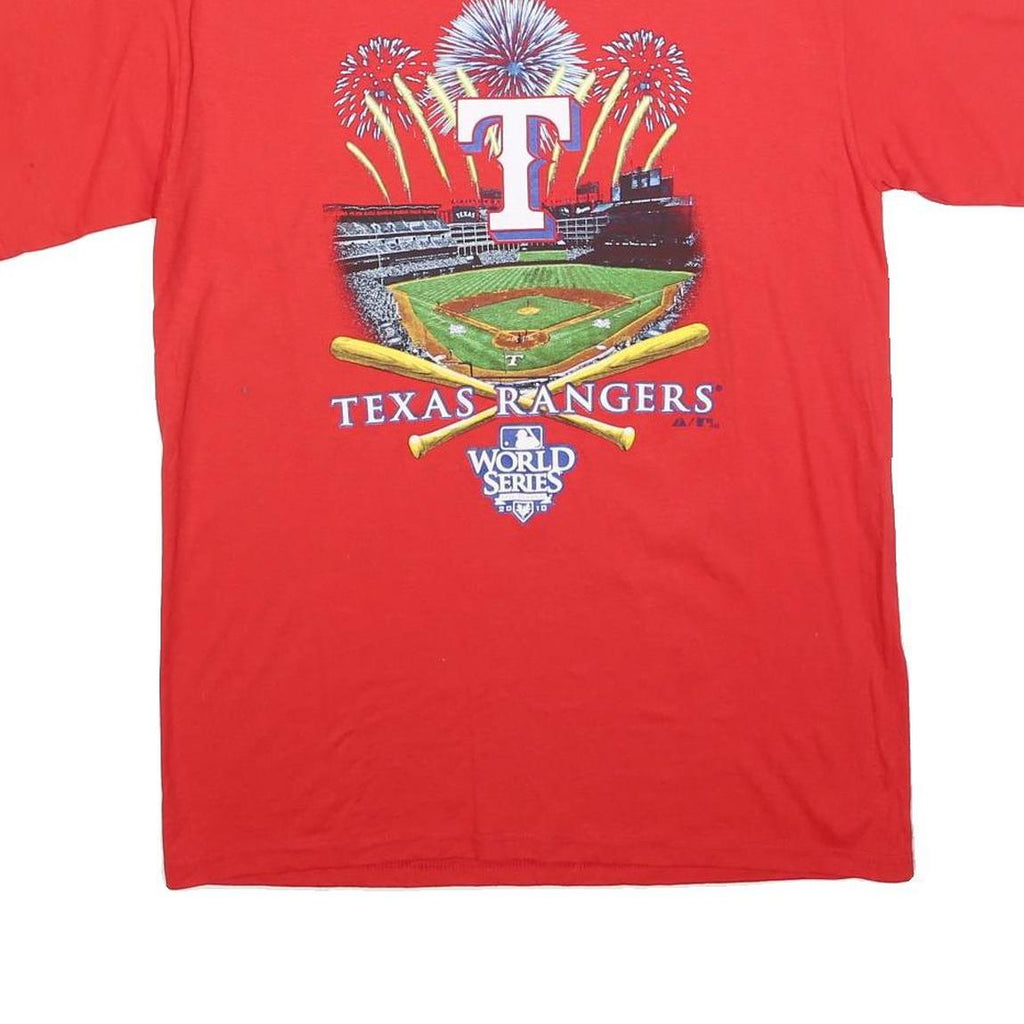 MAJESTIC Mens Red Texas Rangers Graphic T-Shirt M Short Sleeve Crew Neck World