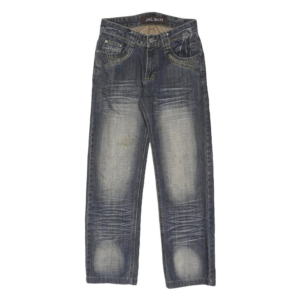 JUEDINI Womens Classic Blue Denim Jeans W28 L30 Embellished Pocket Detail