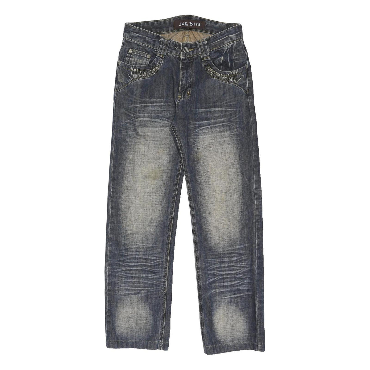 JUEDINI Womens Classic Blue Denim Jeans W28 L30 Embellished Pocket Detail