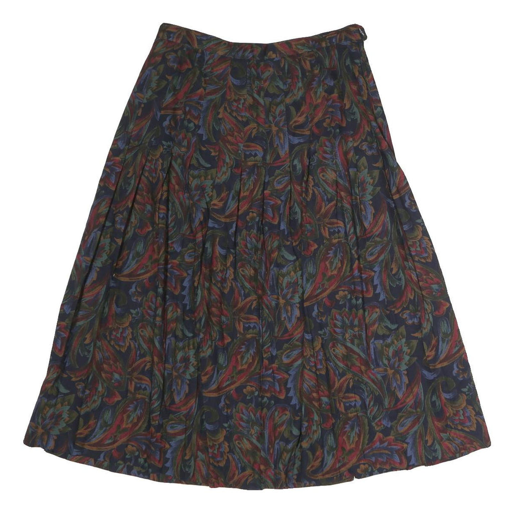 Womens Navy Floral Pleated Midi Nylon Skirt Size M Flowing Comfortable