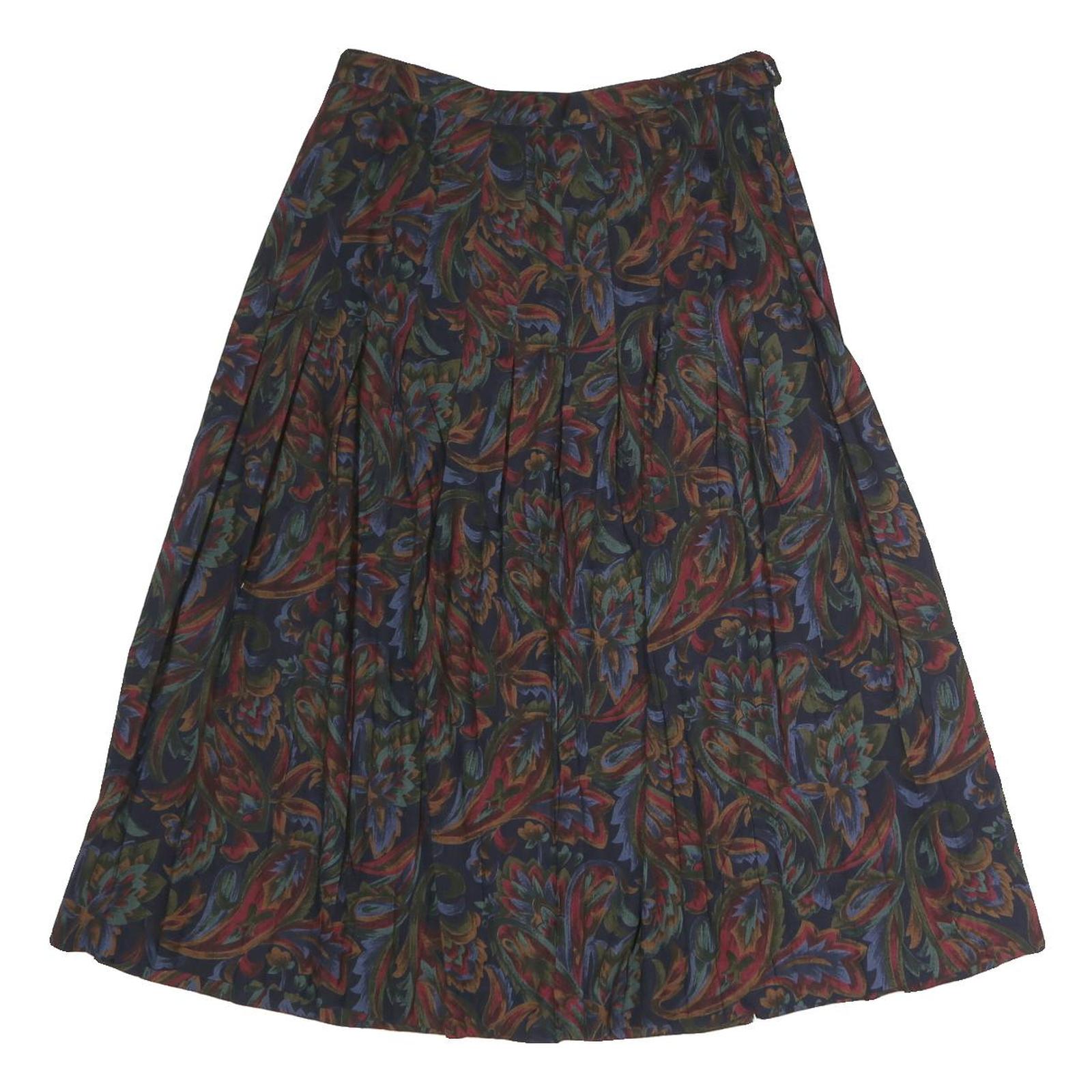 Womens Navy Floral Pleated Midi Nylon Skirt Size M Flowing Comfortable