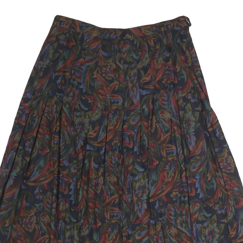 Womens Navy Floral Pleated Midi Nylon Skirt Size M Flowing Comfortable