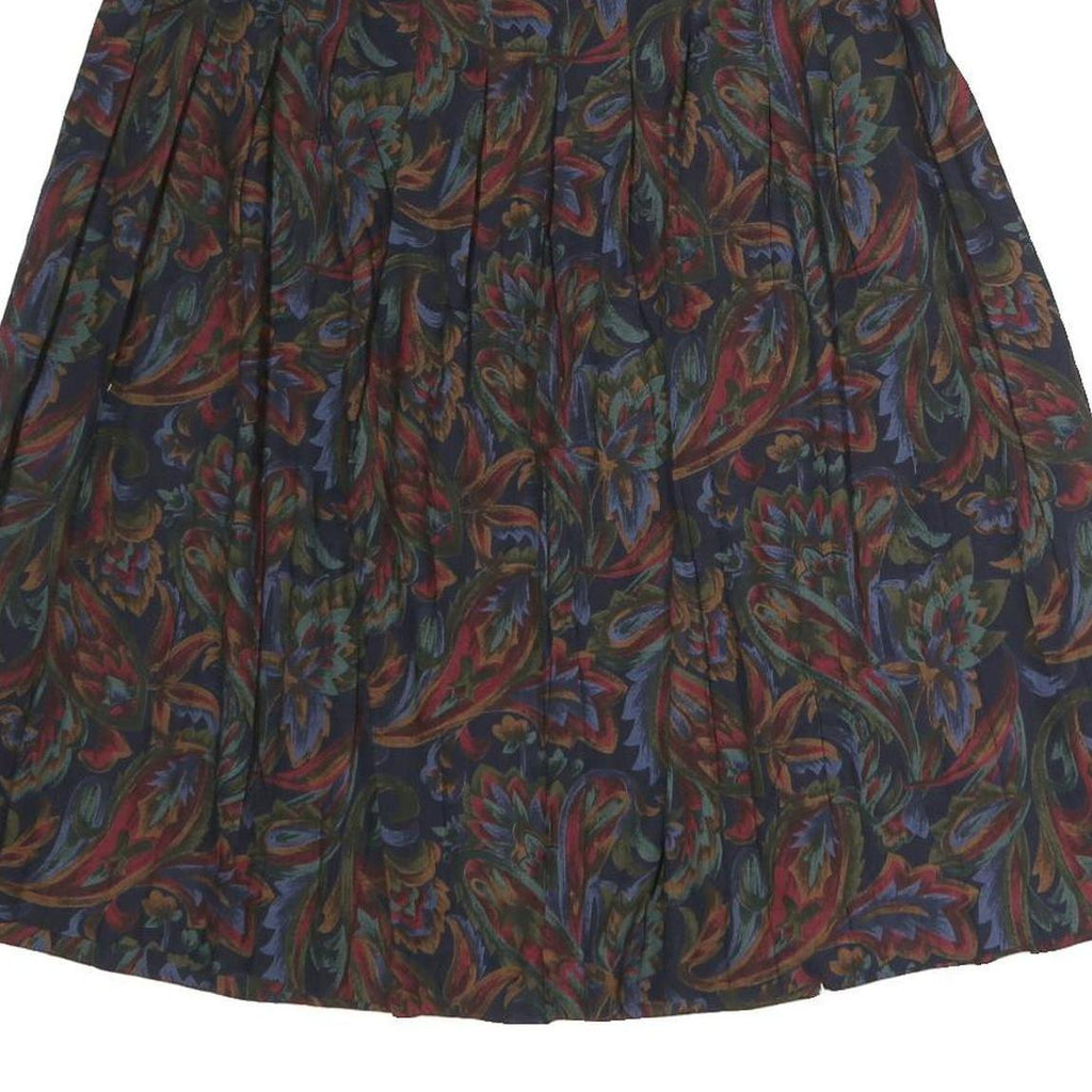Womens Navy Floral Pleated Midi Nylon Skirt Size M Flowing Comfortable