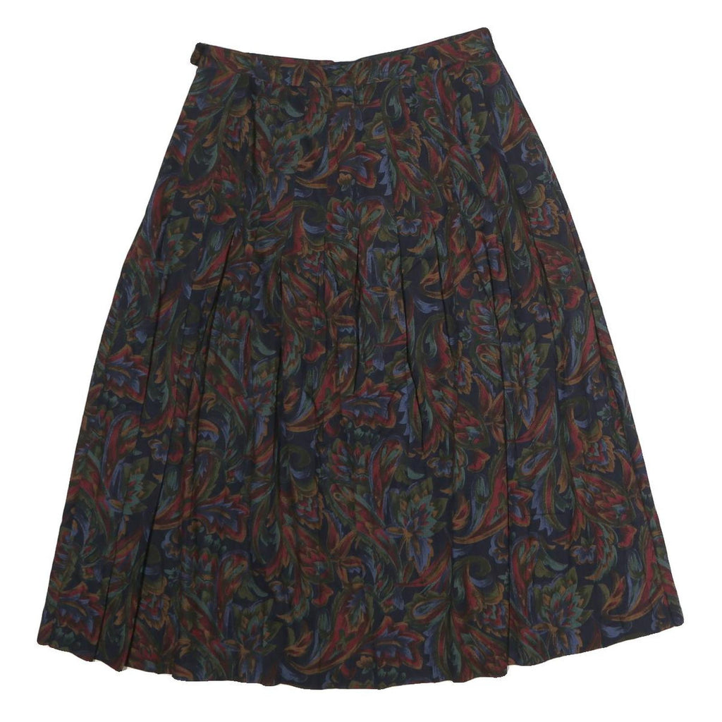 Womens Navy Floral Pleated Midi Nylon Skirt Size M Flowing Comfortable
