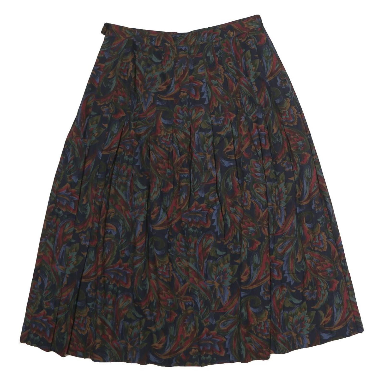 Womens Navy Floral Pleated Midi Nylon Skirt Size M Flowing Comfortable