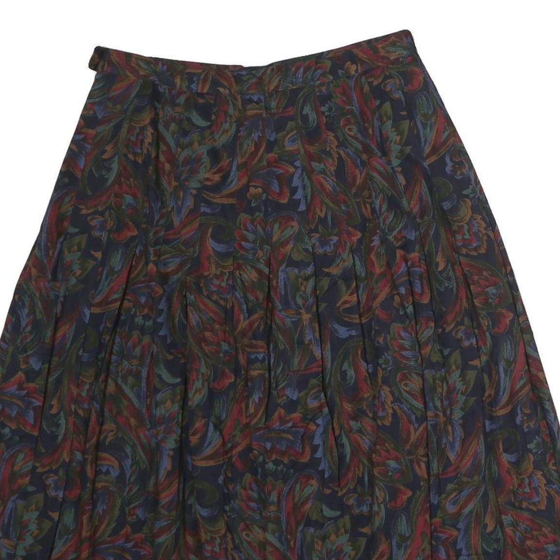 Womens Navy Floral Pleated Midi Nylon Skirt Size M Flowing Comfortable