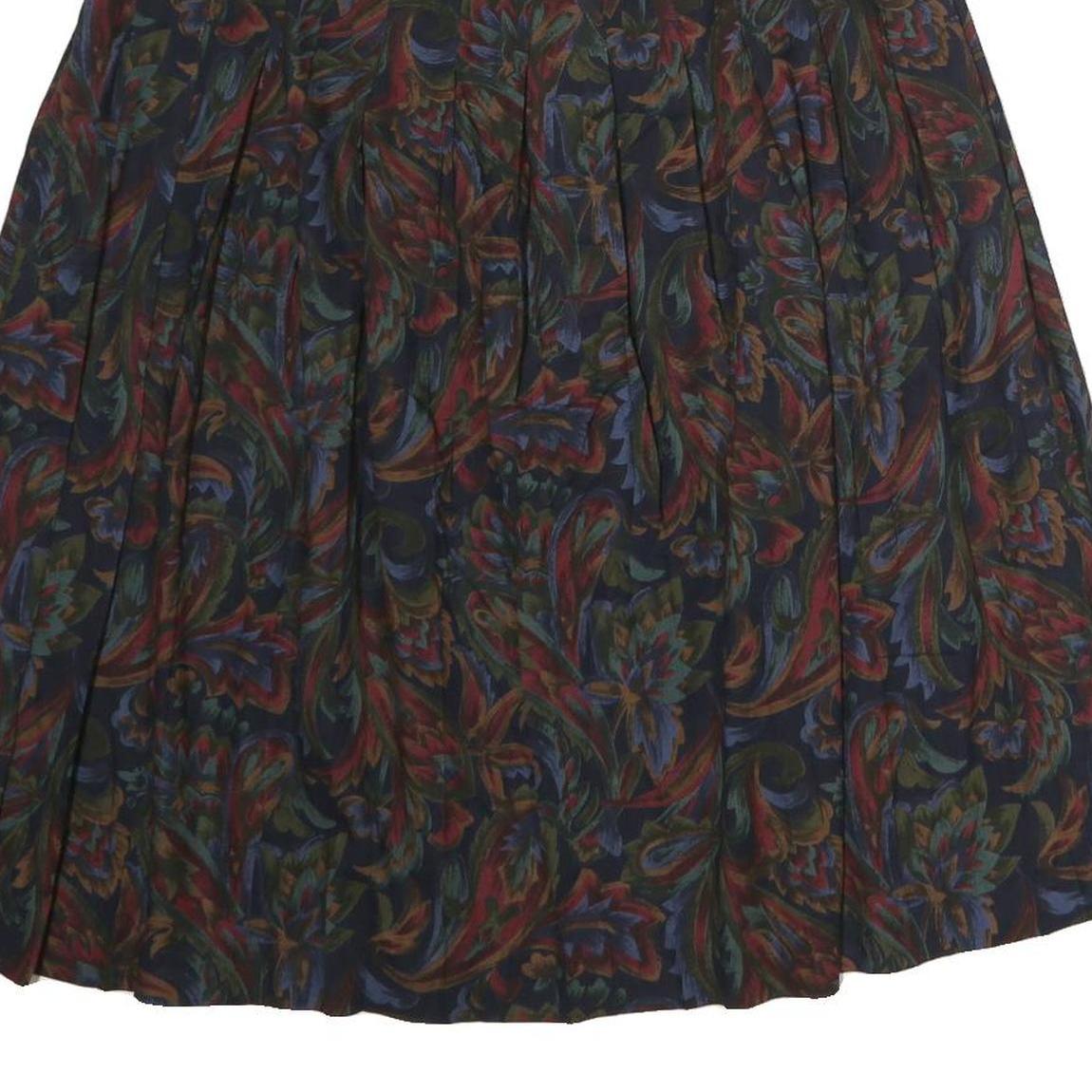 Womens Navy Floral Pleated Midi Nylon Skirt Size M Flowing Comfortable