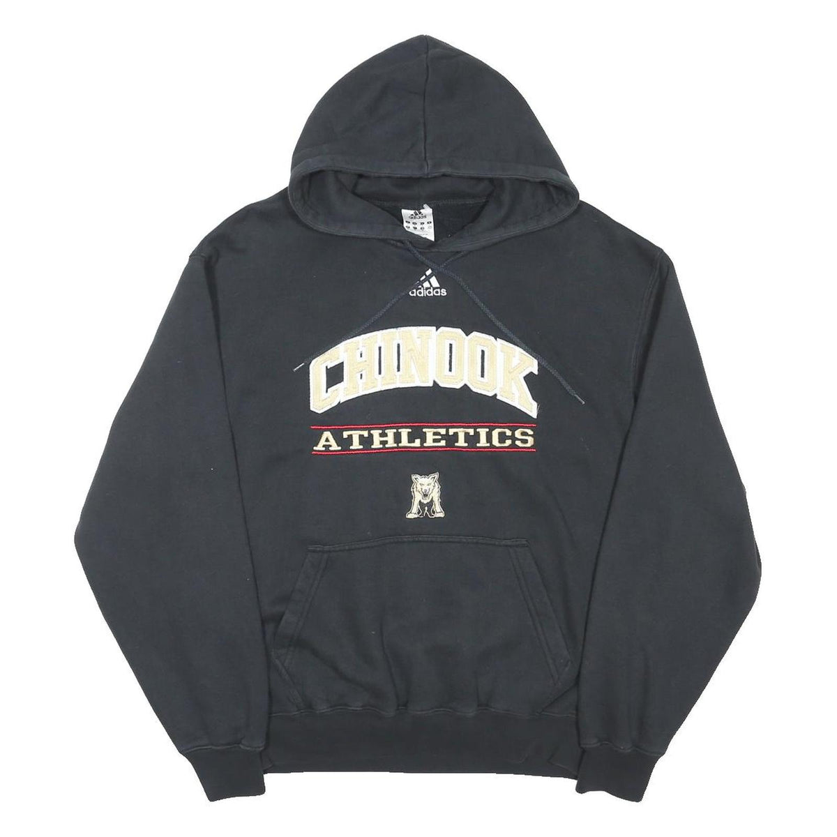 ADIDAS Mens Black Chinook Athletics Pullover Hoodie S Cotton Blend Drawstring