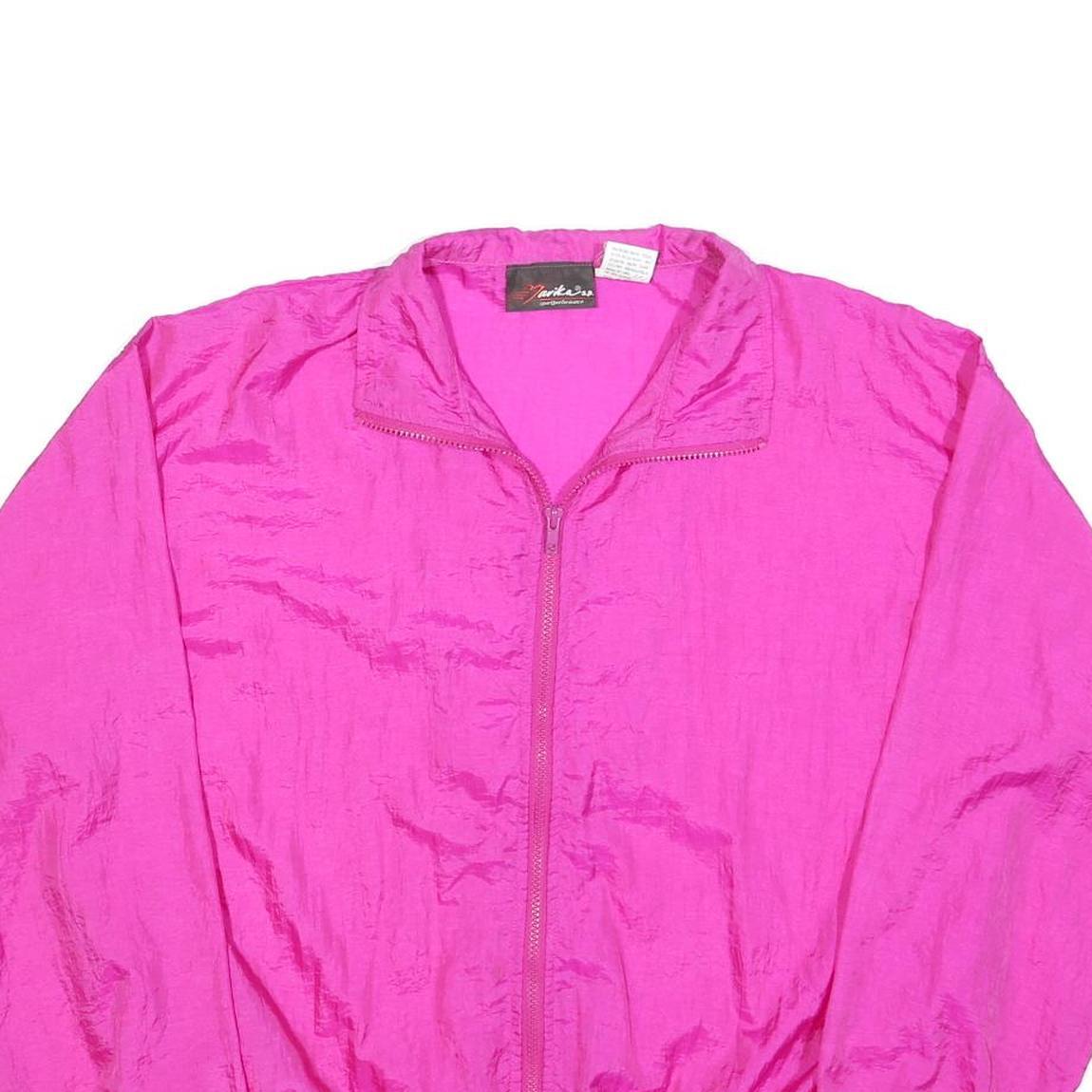 MARIKA Womens Pink Nylon Zip Jacket L Windbreaker Plain Lightweight Outdoor