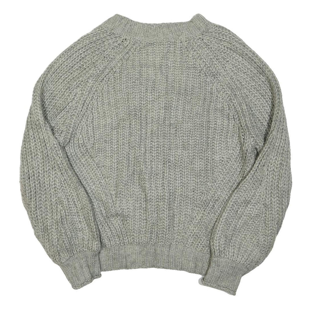 AMERICAN EAGLE Womens Grey Pullover Plain V-Neck Chunky Knit Jumper M Casual