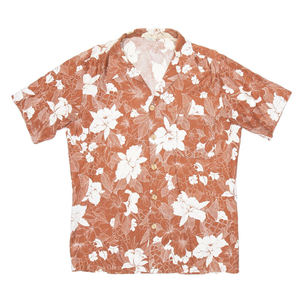 CALIFORNIA SHORES Mens Hawaiian Shirt Brown Floral S