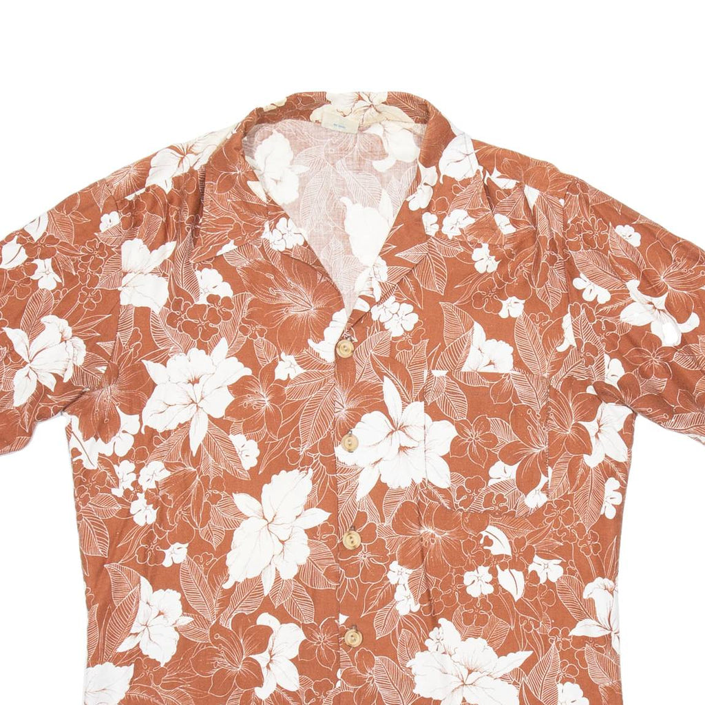 CALIFORNIA SHORES Mens Hawaiian Shirt Brown Floral S