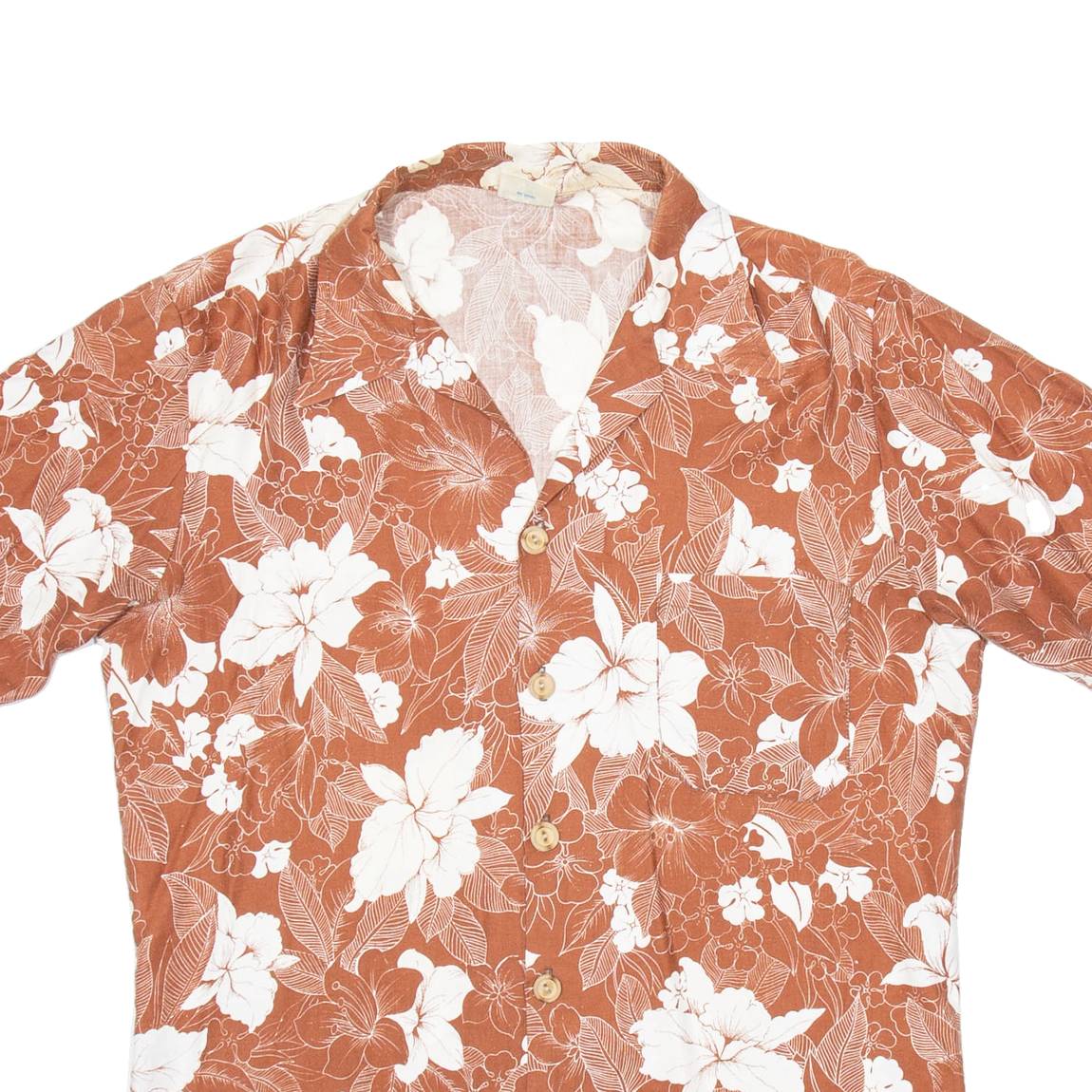 CALIFORNIA SHORES Mens Hawaiian Shirt Brown Floral S
