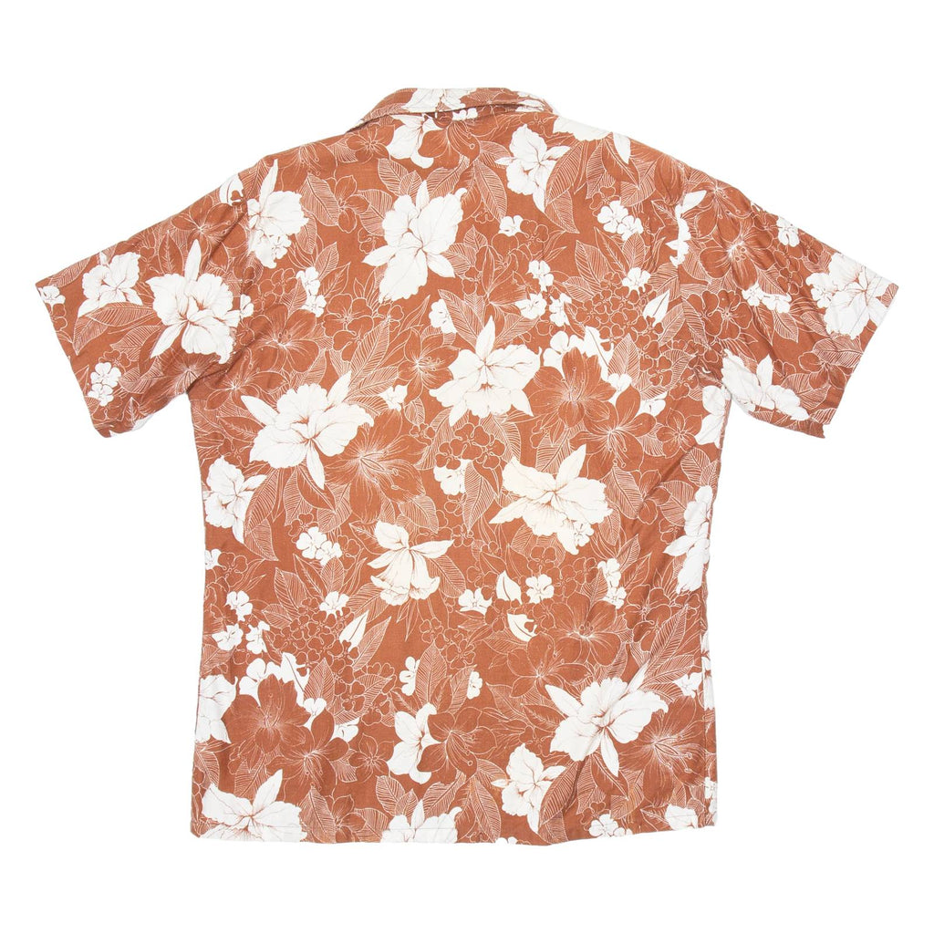 CALIFORNIA SHORES Mens Hawaiian Shirt Brown Floral S