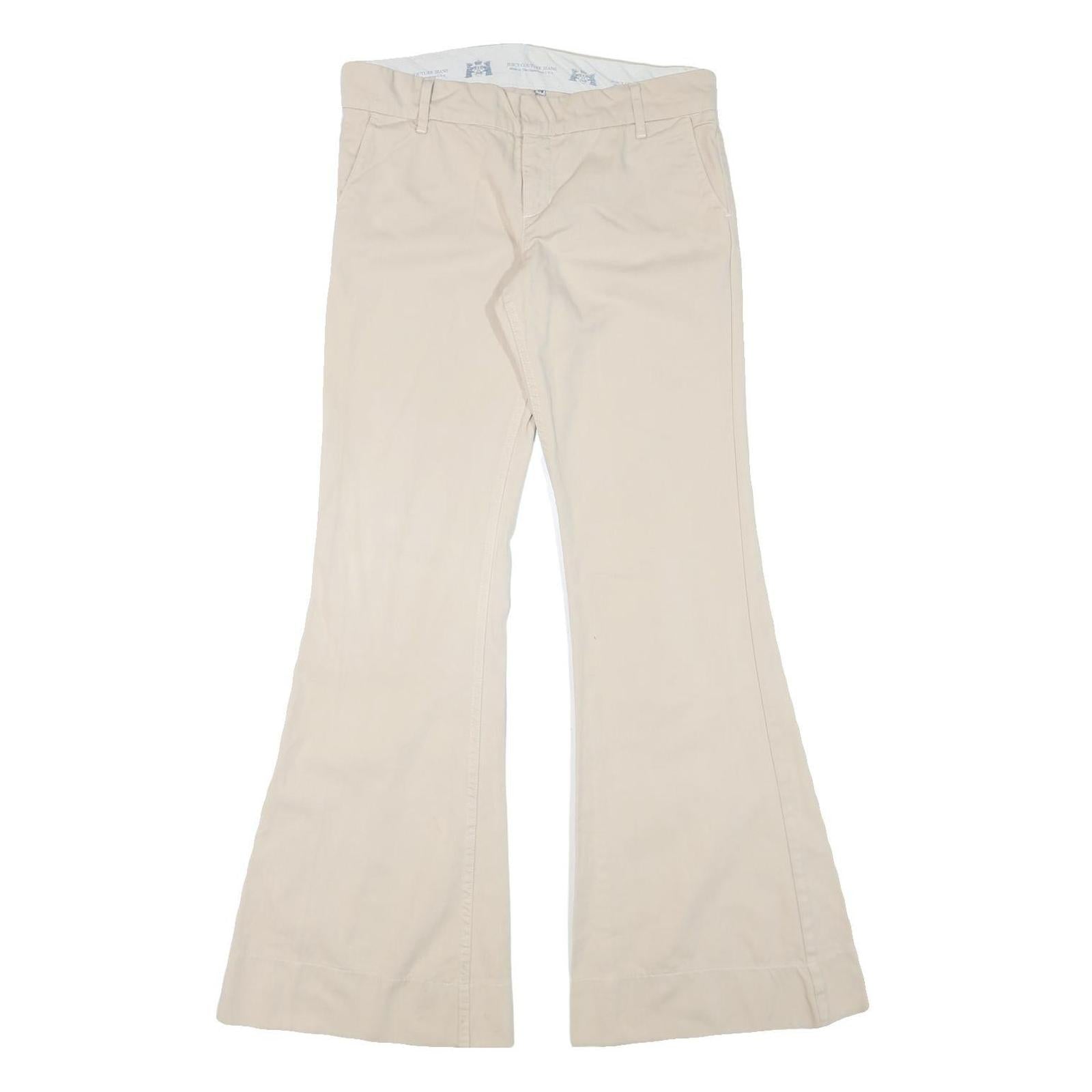 JUICY COUTURE Womens Cotton Blend Beige Regular Fit Wide-Leg Trousers W32 L33