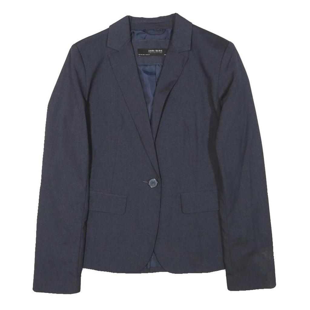 ZARA BASIC Womens Navy Blue Tailored Jacket S Polyester Blend Buttoned Plain