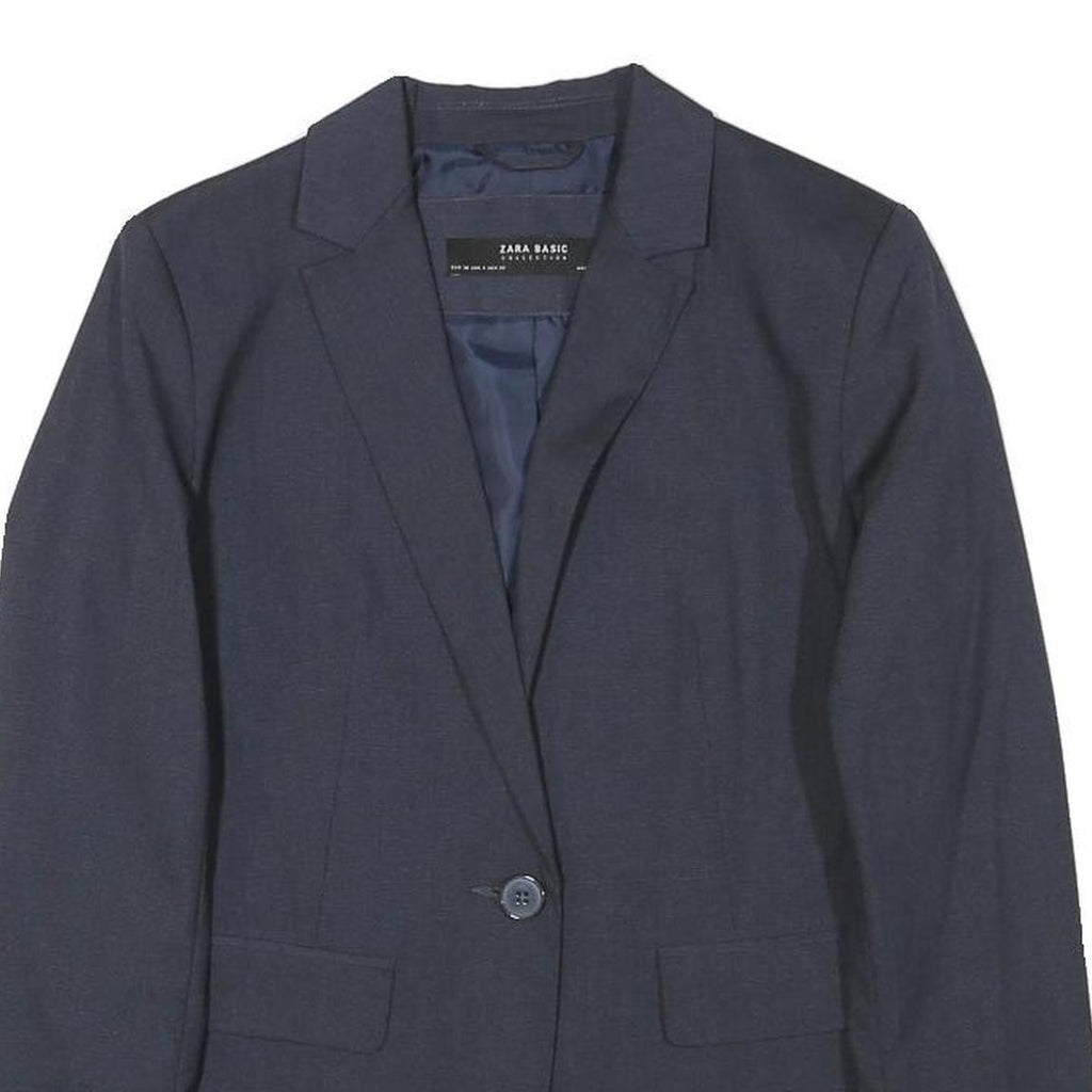 ZARA BASIC Womens Navy Blue Tailored Jacket S Polyester Blend Buttoned Plain