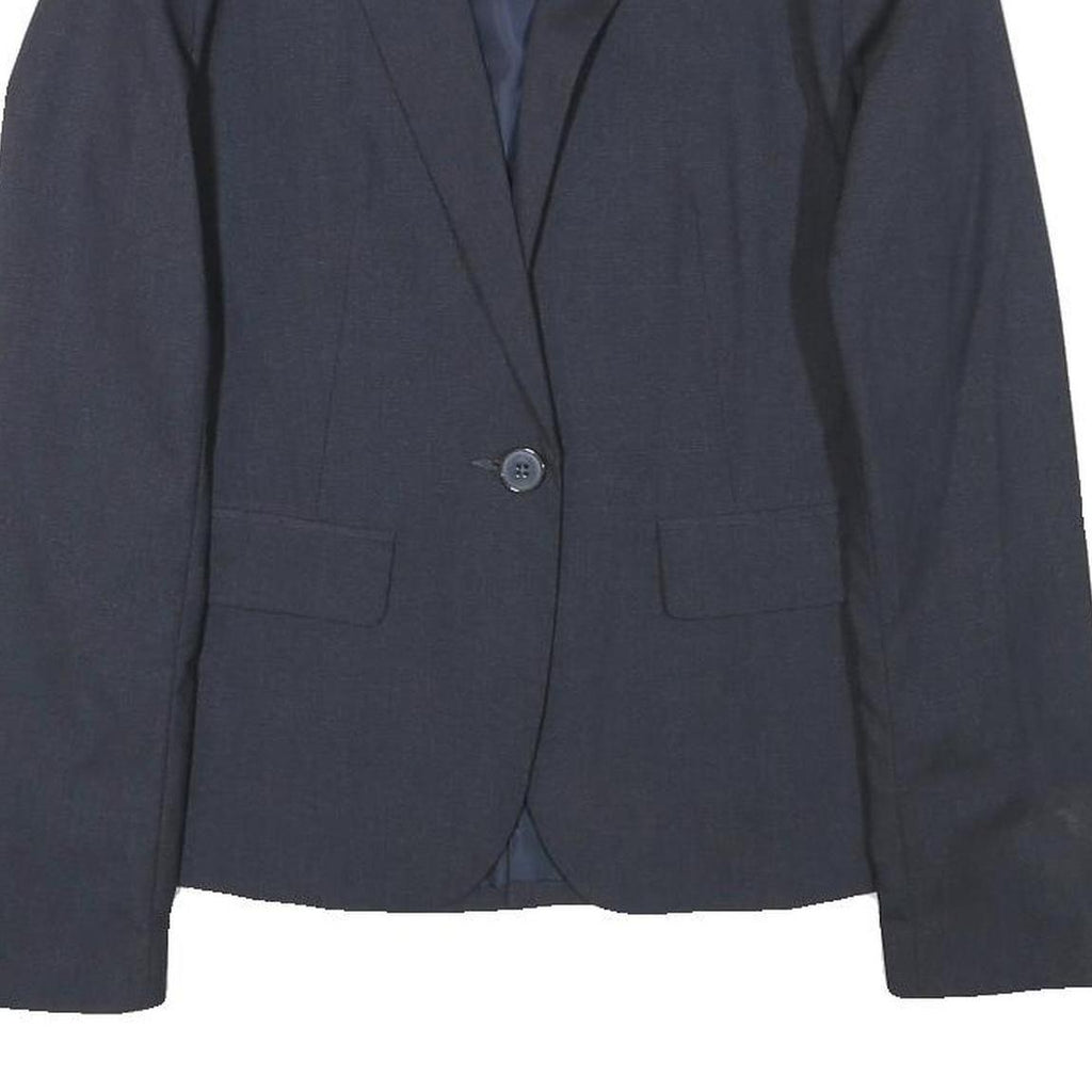 ZARA BASIC Womens Navy Blue Tailored Jacket S Polyester Blend Buttoned Plain