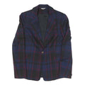 Womens Blue & Burgundy Check Jacket S Wool Blend Button Closure Classic Fit