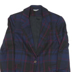 Womens Blue & Burgundy Check Jacket S Wool Blend Button Closure Classic Fit