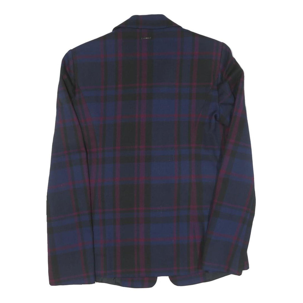 Womens Blue & Burgundy Check Jacket S Wool Blend Button Closure Classic Fit