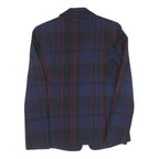 Womens Blue & Burgundy Check Jacket S Wool Blend Button Closure Classic Fit