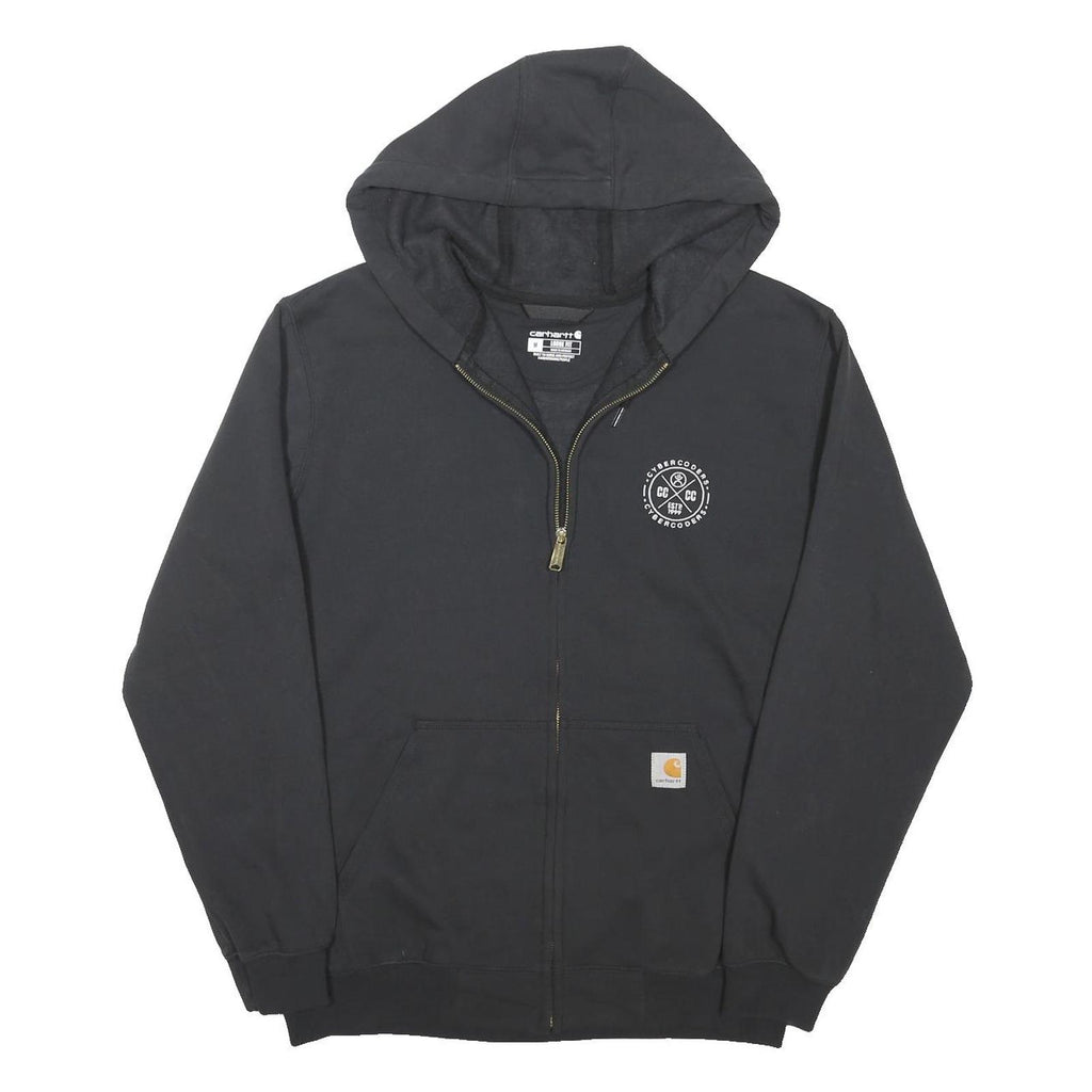 CARHARTT Mens Black Zip Hoodie M Cybercoders Logo Workwear Zip Up
