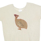 ROSA Womens Cream Patterned Jumper Scoop Neck Basic Knit M Embellished Bird