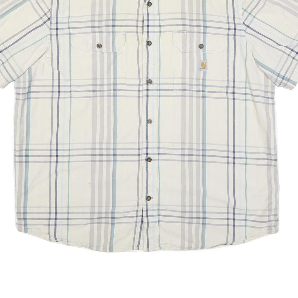 CARHARTT Mens White Blue Grey Check Shirt XL Cotton Blend Casual Button Down