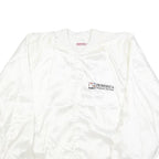 HARTWELL Mens White Satin Bomber XL Polyester Printed Logo Button Jacket