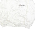 HARTWELL Mens White Satin Bomber XL Polyester Printed Logo Button Jacket