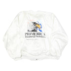 HARTWELL Mens White Satin Bomber XL Polyester Printed Logo Button Jacket