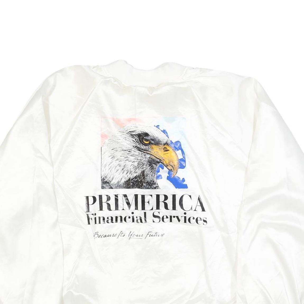 HARTWELL Mens White Satin Bomber XL Polyester Printed Logo Button Jacket