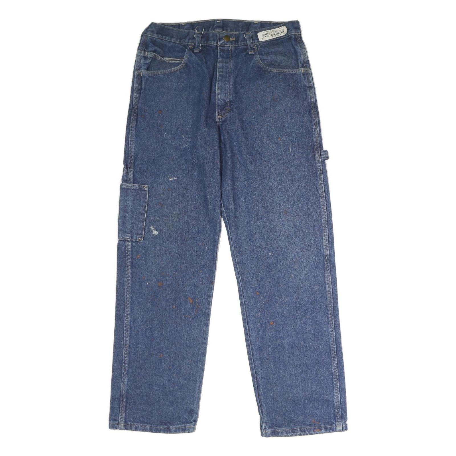 Blue Mens Regular Fit Straight Cotton Jeans W32 L30 Workwear Utility Pocket Zip