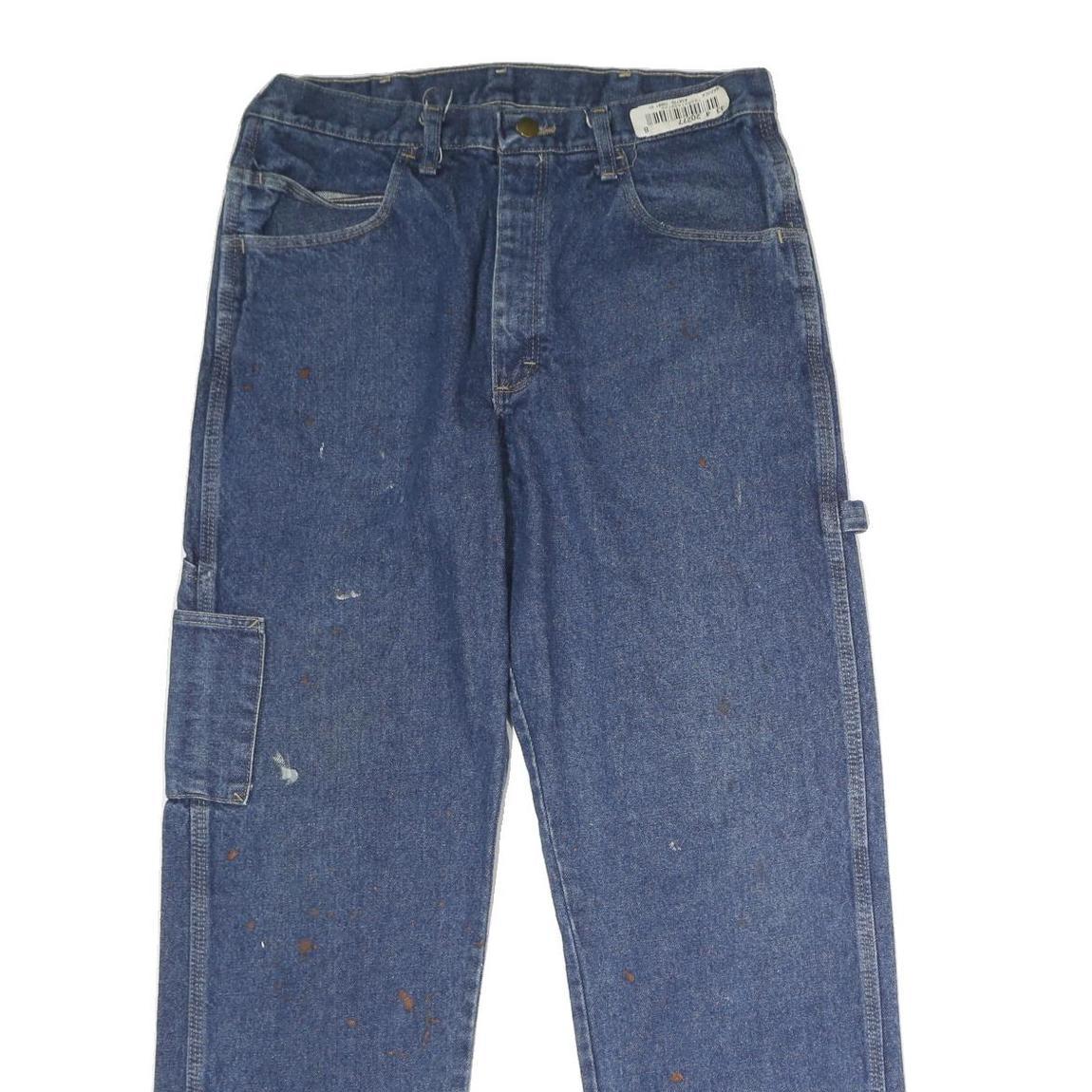 Blue Mens Regular Fit Straight Cotton Jeans W32 L30 Workwear Utility Pocket Zip