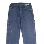 Blue Mens Regular Fit Straight Cotton Jeans W32 L30 Workwear Utility Pocket Zip