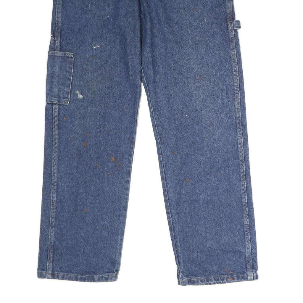 Blue Mens Regular Fit Straight Cotton Jeans W32 L30 Workwear Utility Pocket Zip