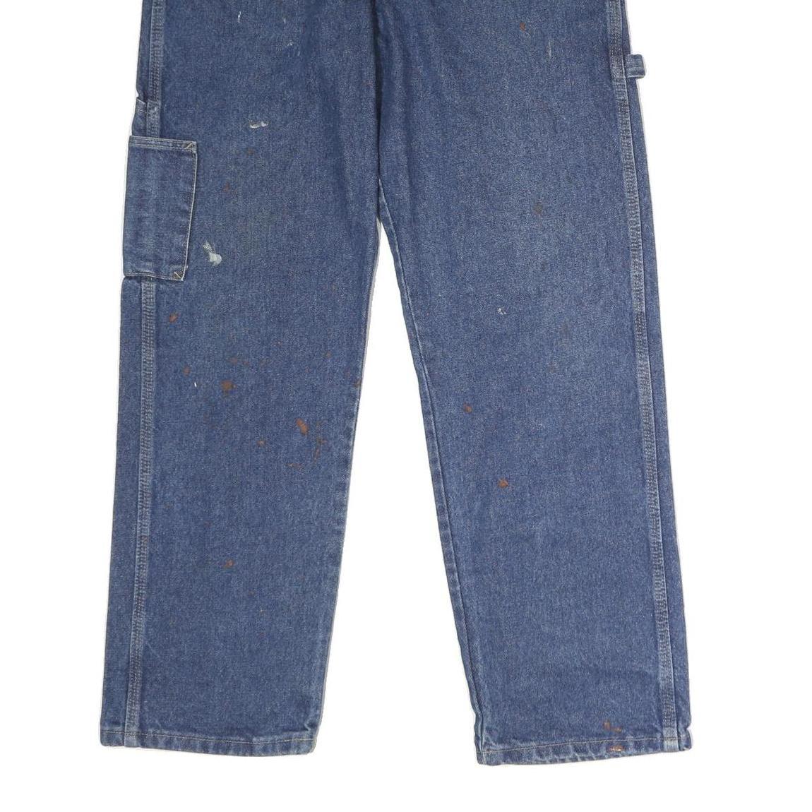 Blue Mens Regular Fit Straight Cotton Jeans W32 L30 Workwear Utility Pocket Zip