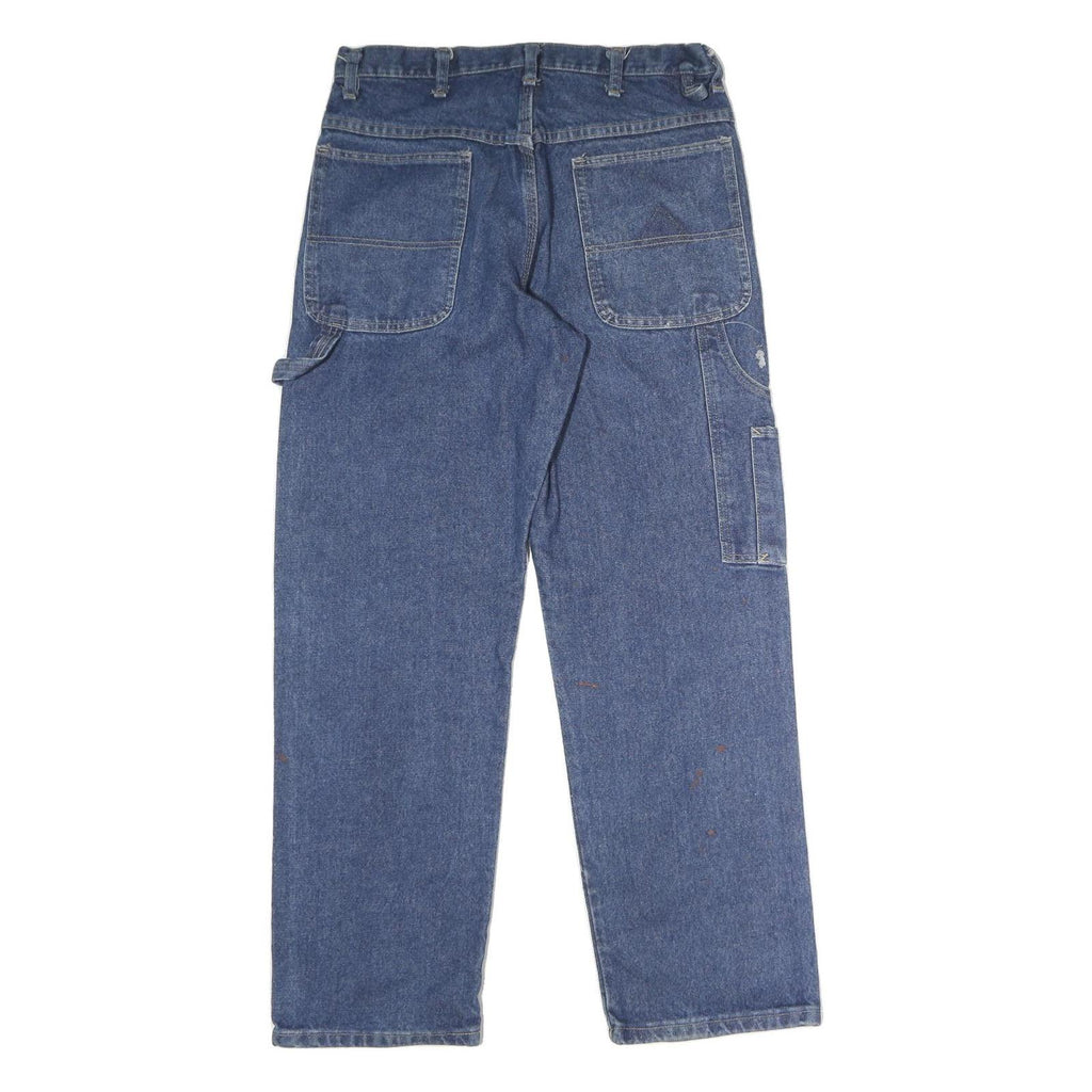 Blue Mens Regular Fit Straight Cotton Jeans W32 L30 Workwear Utility Pocket Zip