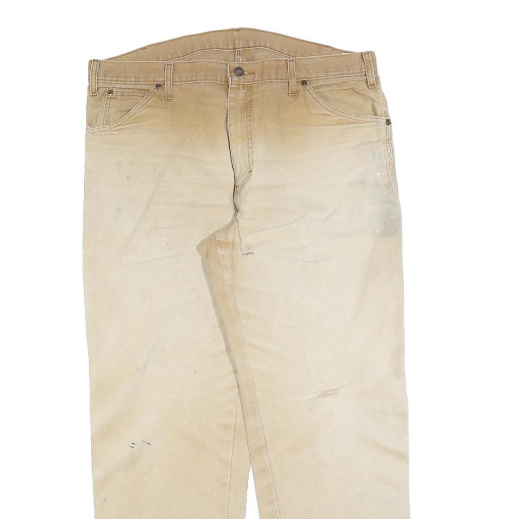 DICKIES Mens Relaxed Beige Cotton Blend Zip Trousers W38 L32 Workwear Utility