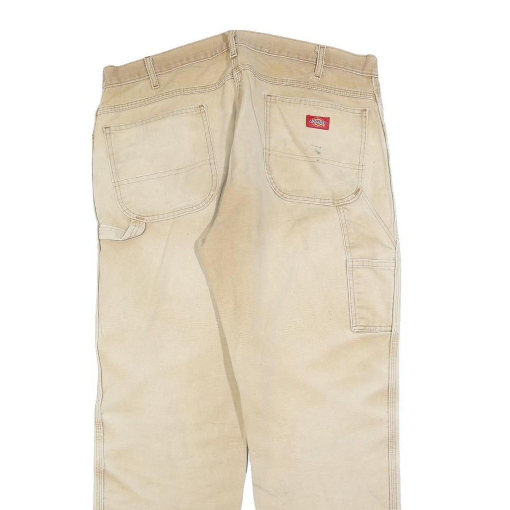 DICKIES Mens Relaxed Beige Cotton Blend Zip Trousers W38 L32 Workwear Utility