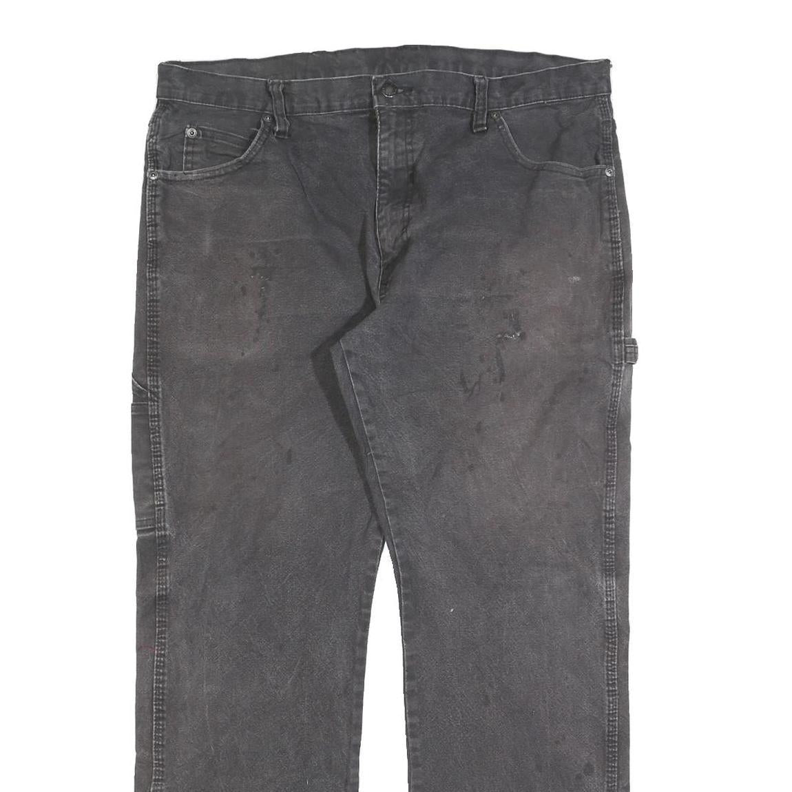 DICKIES Mens Cotton Blend Black Relaxed Straight Trousers W36 L29 Workwear