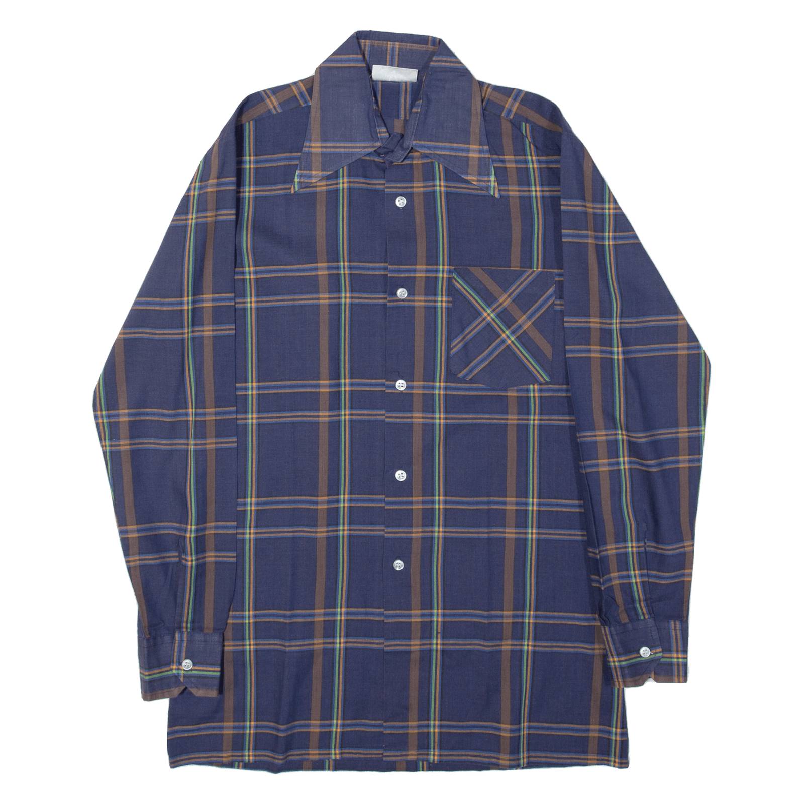 MASTER SHIRT Mens Shirt Blue Plaid Long Sleeve M