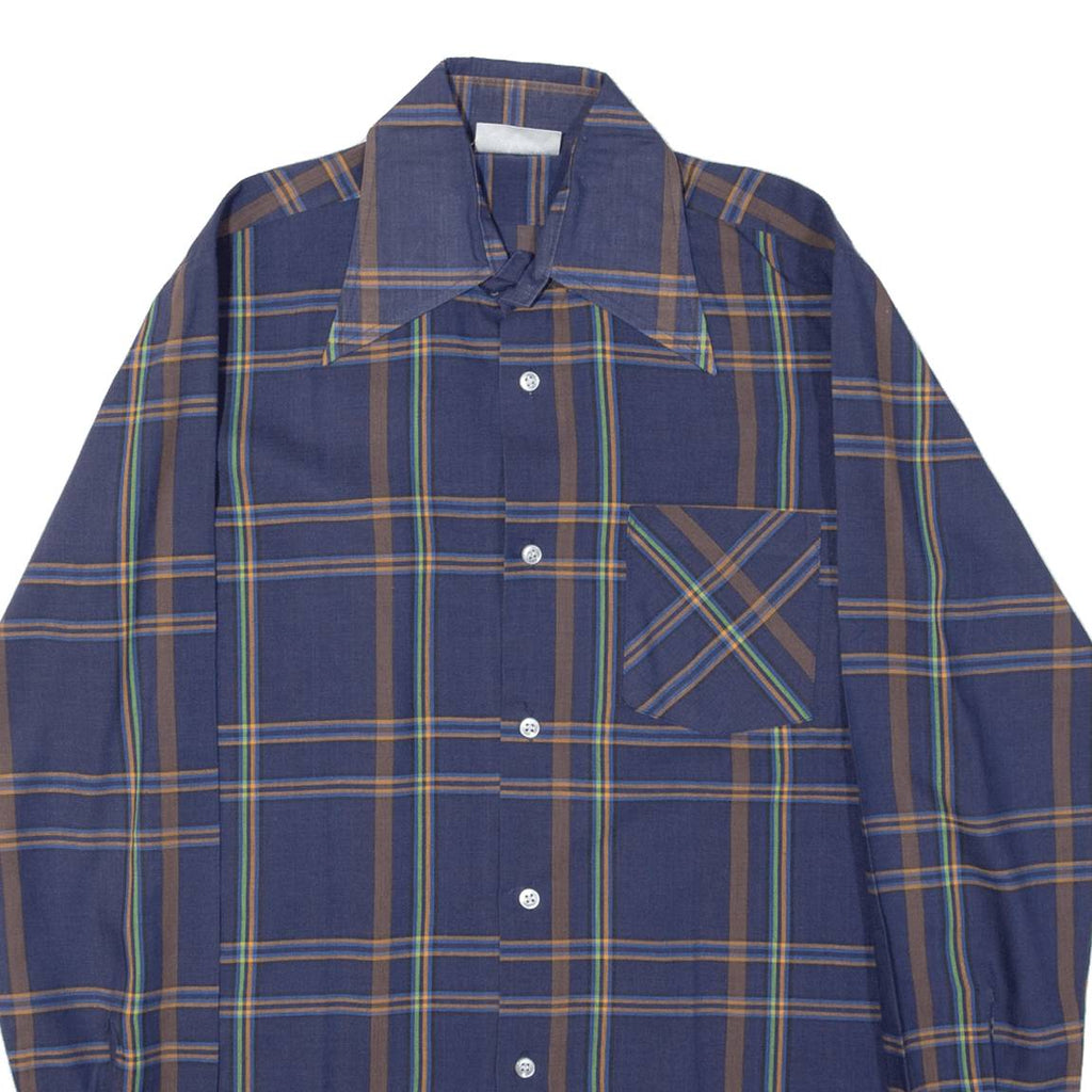 MASTER SHIRT Mens Shirt Blue Plaid Long Sleeve M