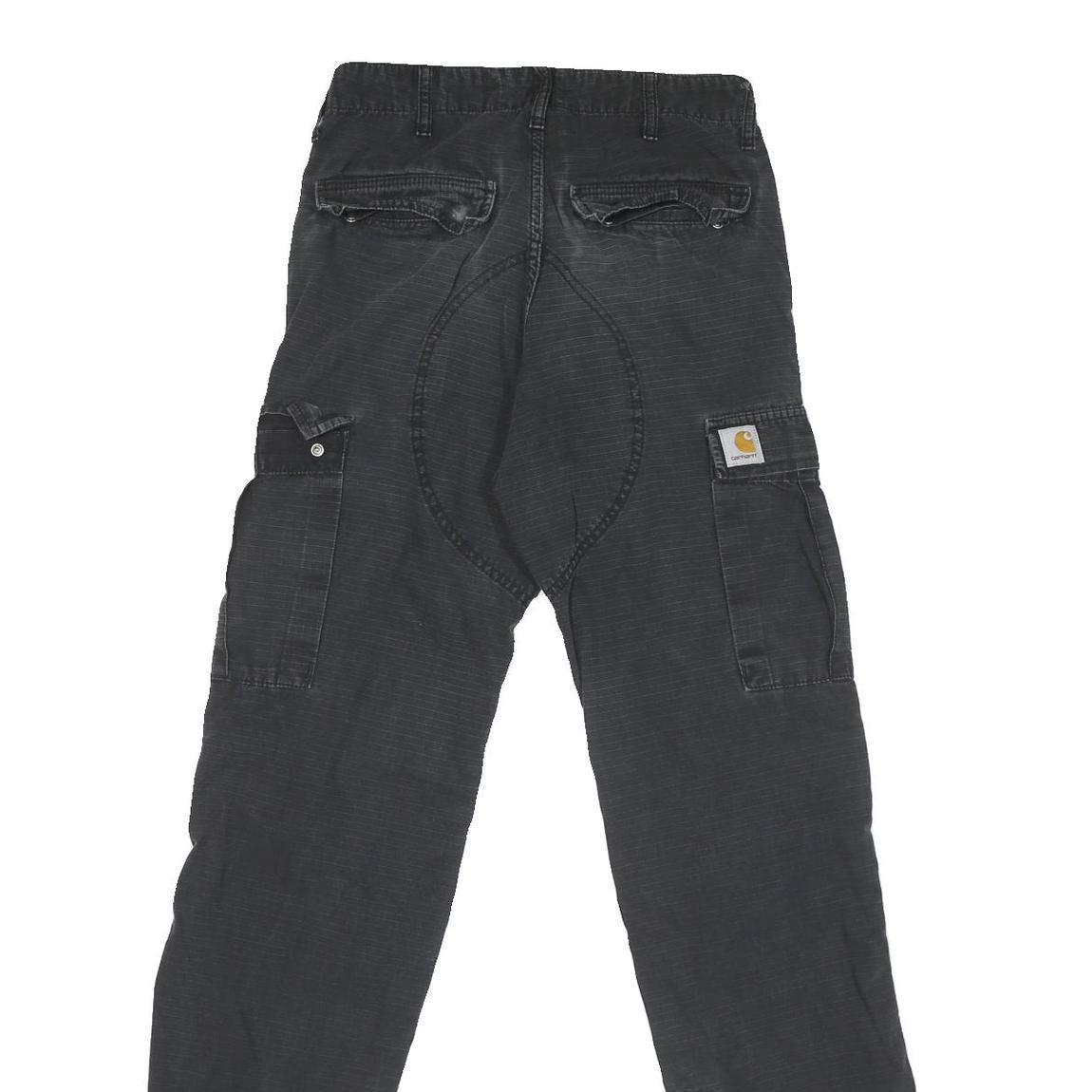 CARHARTT Mens Cotton Blend Black Regular Cargo Trousers W27 L30 Workwear Utility