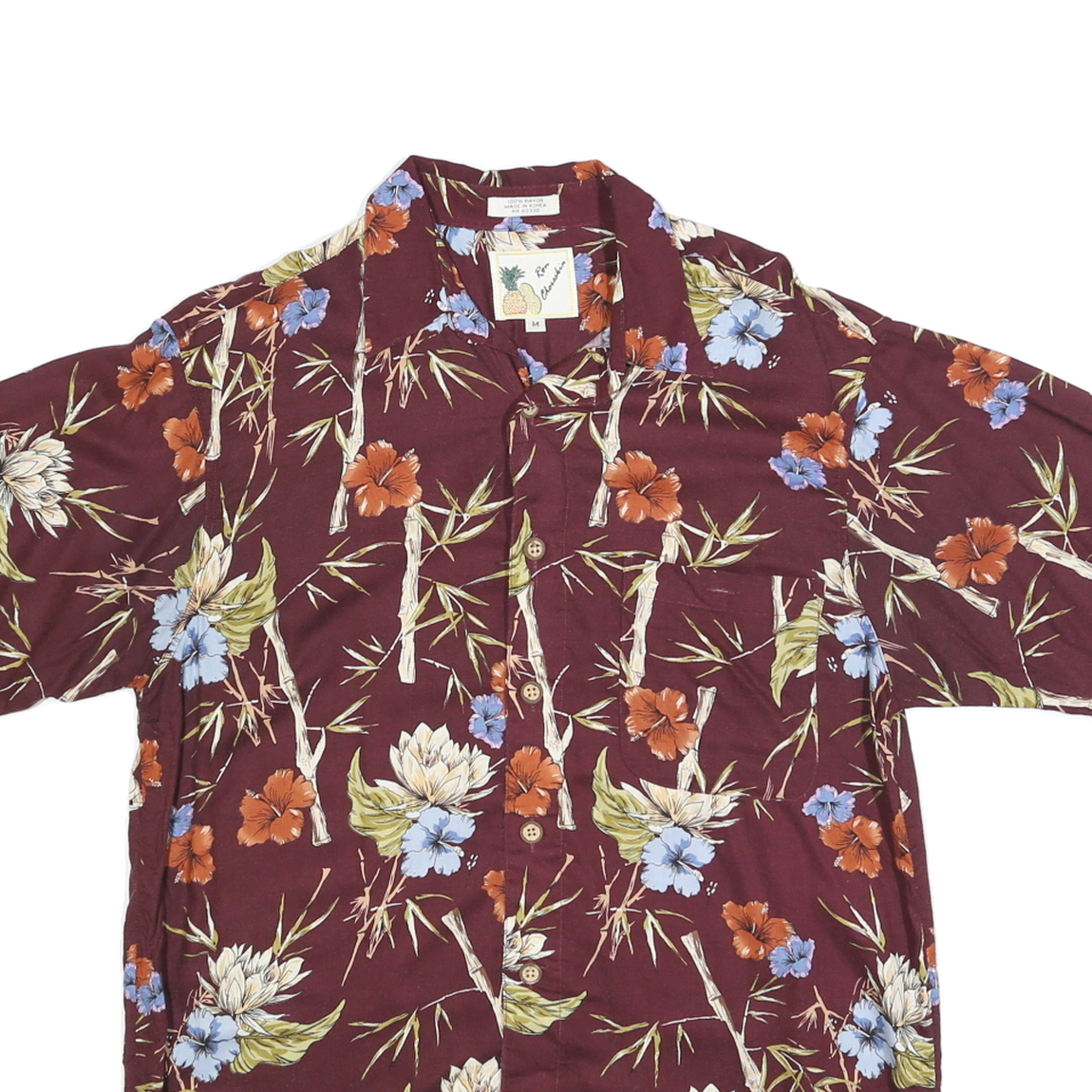RON CHERISHAM Mens Burgundy & Floral Cotton Blend Shirt M Summer Casual