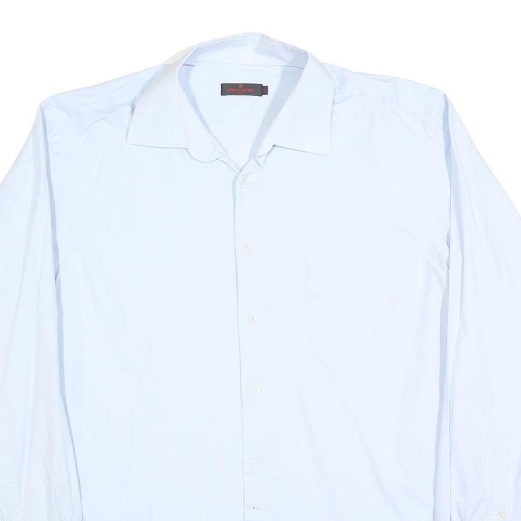PIERRE CARDIN Mens White Shirt L Cotton Blend Long Sleeve Classic Fit Button