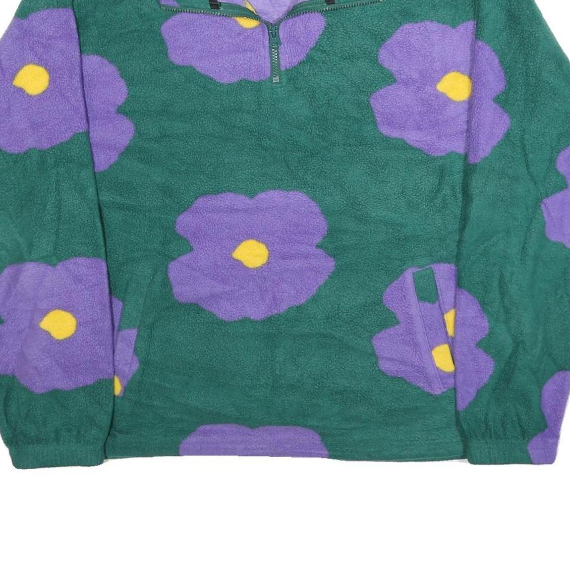 OBEY Womens Green & Purple Floral Patterned Fleece Pullover Crew Neck L Jumper